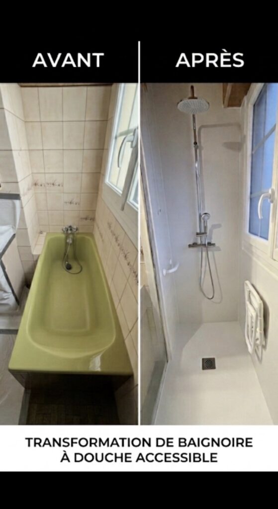 Avant / après : baignoire remplacée par une douche accessible par S PRO BAT